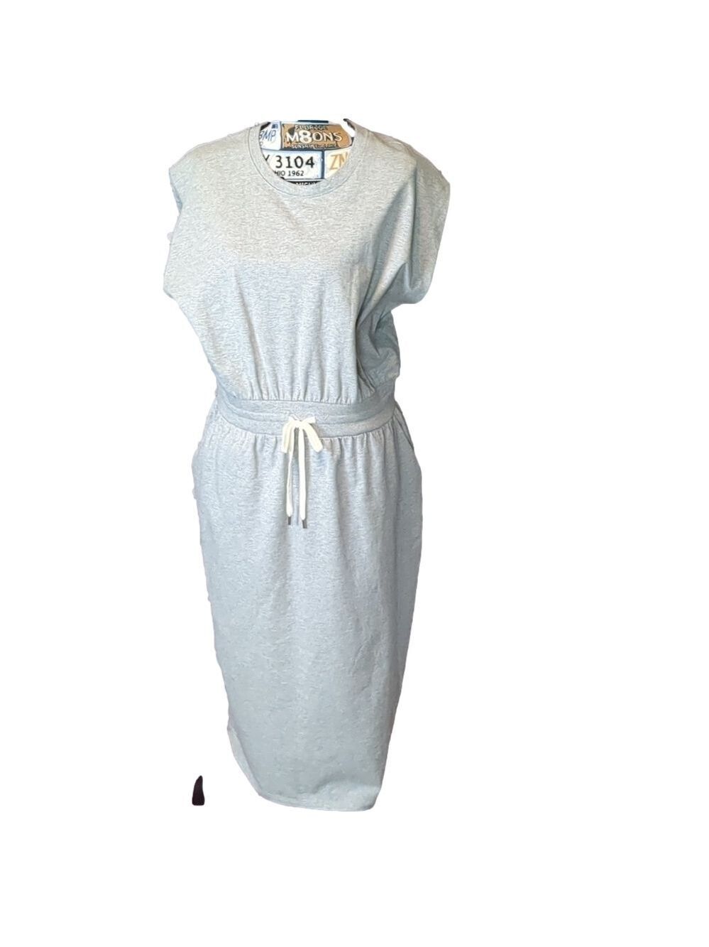 Calia extended shoulder midi light heather gray dress has pockets